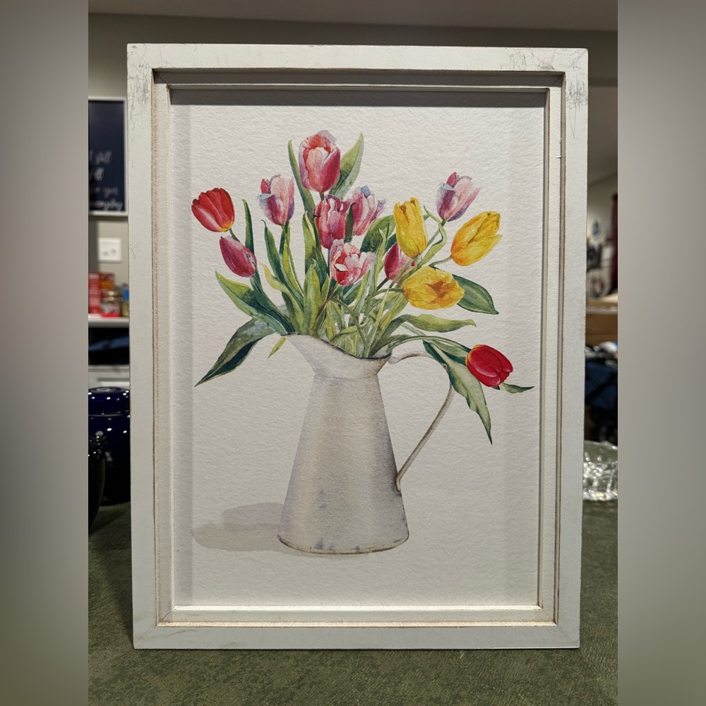 White Wooden Framed Florals In Water Can Wall Art! Adorable! Read Description!